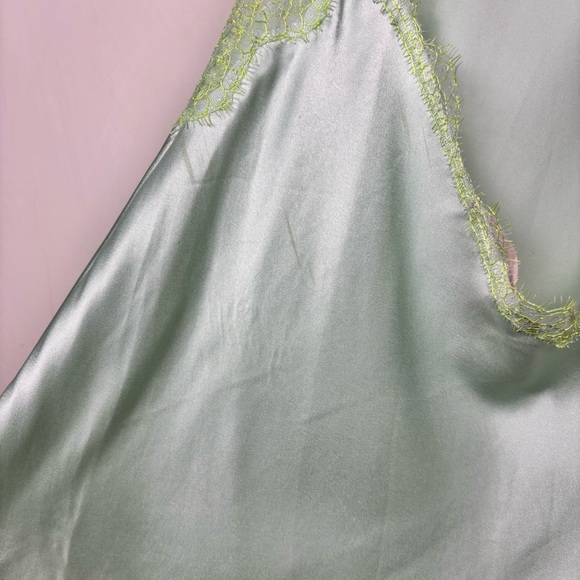 Victoria’s Secret Satin Lace Mint & Lime Halter Chemise Sz M Angelcore Y2K Fairy - Picture 9 of 15